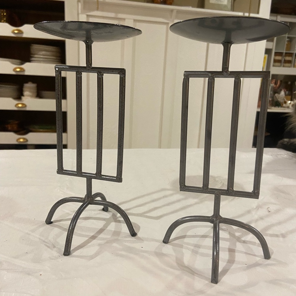 MCM Modern Gray Metal Candle Holders